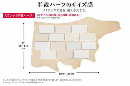 ヌメ革 タンロー 半裁ハーフ 【プレミアム美肌】（旧：タンローA）